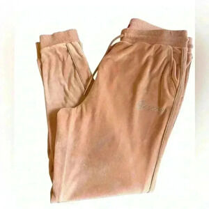 Guess Pink Velour Jogger Pants Size Large Guess Logo Silver Piping Athleisure